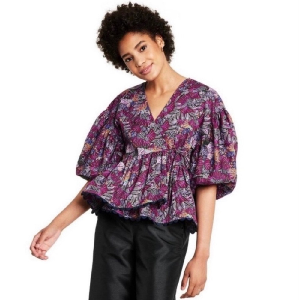 NWT KIKA VARGAS x TARGET Balloon Sleeves Wrap Top
